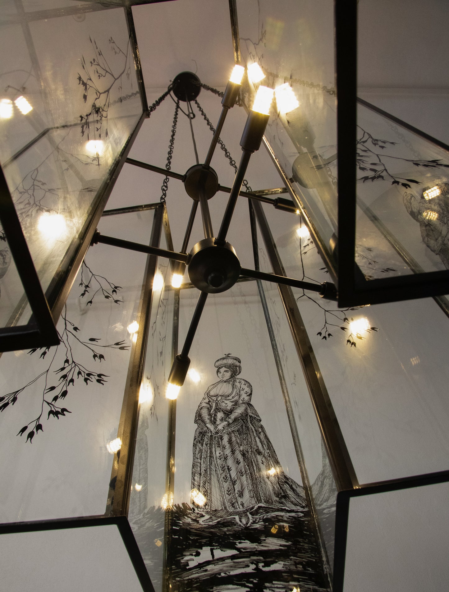 gravürlü cam avize